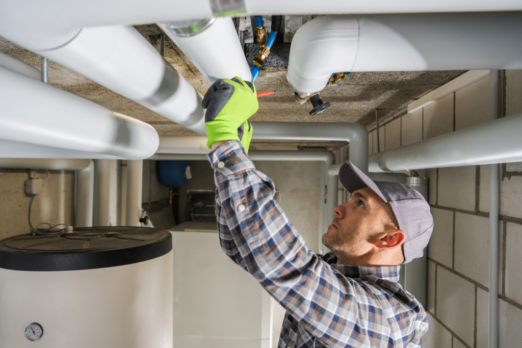 A technician working on a commercial HVAC system - Springbank Mechanical Toronto HVAC Experts