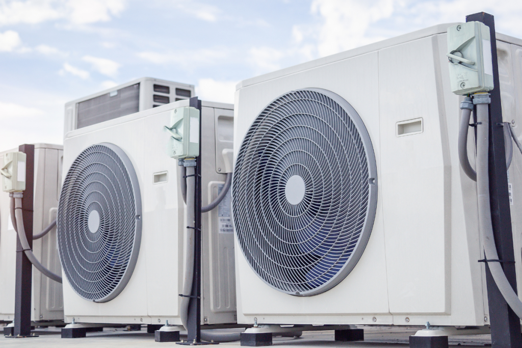 3 Commercial HVAC Design Fans On The Roof Of a Building - Springbank Mechanical Toronto HVAC Service Provider